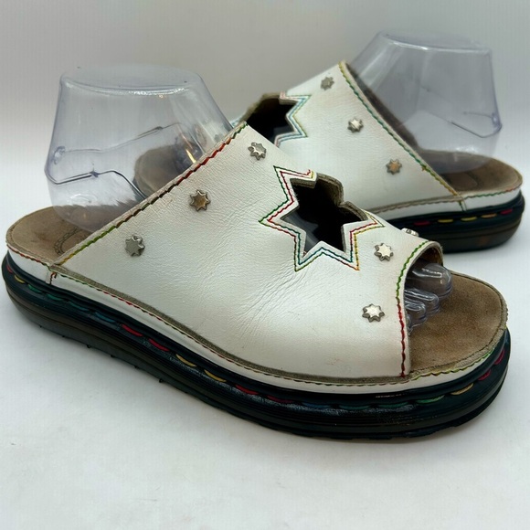 vintage Dr Marten Star Cut Out Studded Slides Made In England RAINBOW STITCHING - Picture 17 of 17